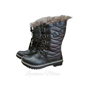 Sorel Tofino II Faux Fur Waterproof Lace Up Lined Boots Sz 8 Black Stone Women